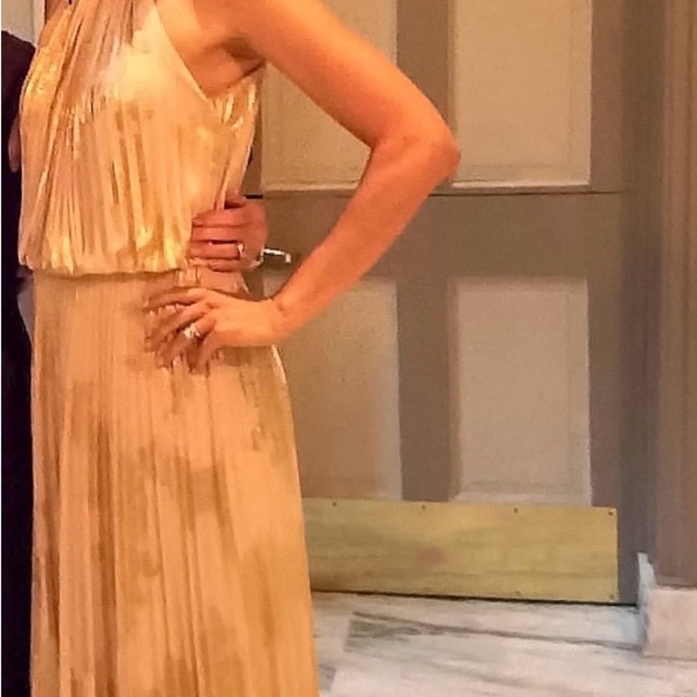 Gold/Cream Pleated Tiered Formal/Prom Dress